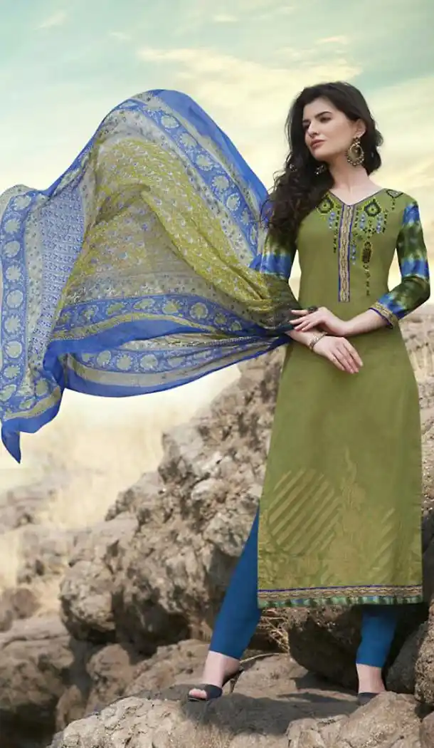 Mehendi Green Cotton Straight Cut New Ethnic Narrow Pants and Kameez | FH427668102