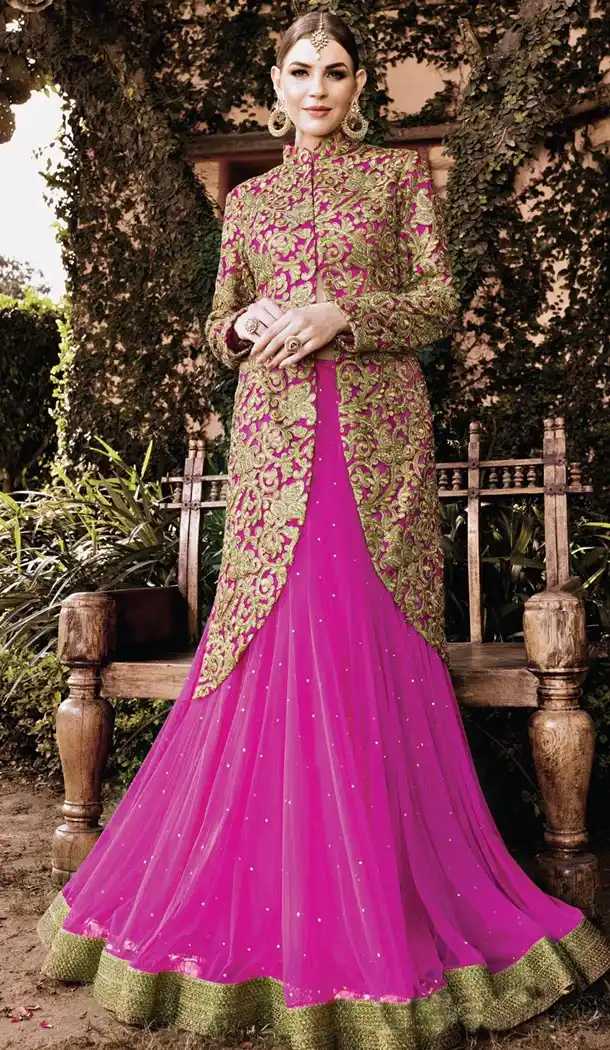 Net Deep Pink Shop Indian Designer Bridal Wedding Lehenga Choli Online | FH428968262