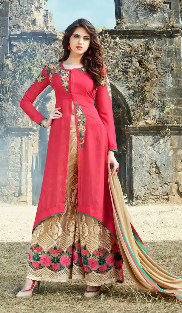 Buy Salmon Color Georgette Party Wear Salwar Kameez Online | FH429068267