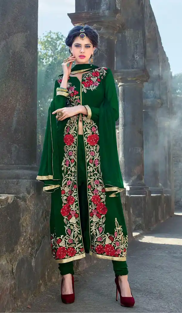 Buy Bottle Green Color Georgette Party Wear Salwar Kameez Online | FH429068272