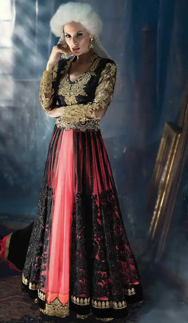 Salmon Georgette Long Lenght Pakistani Shalwar Kameez Designs Online | FH429168273