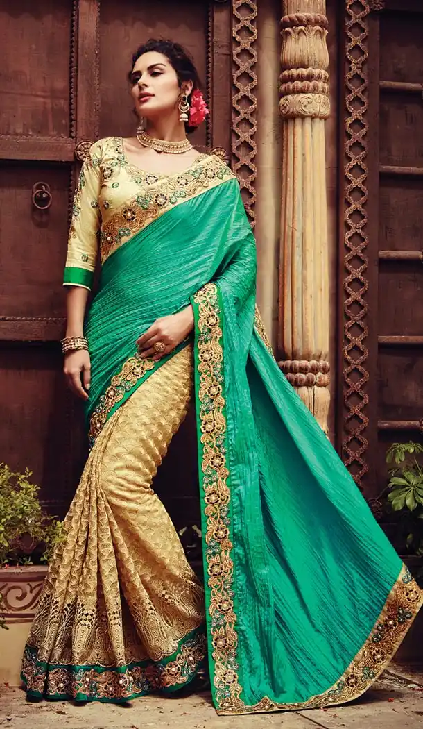 Indian Traditional Georgette,Net and Emerald Sarees Online Shopping | FH429768341