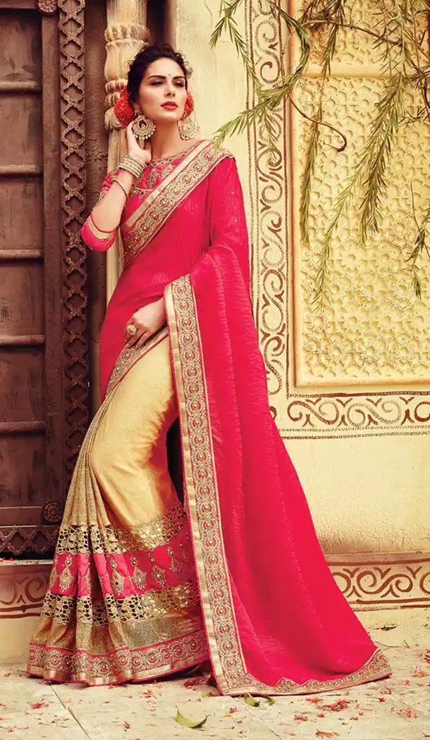 Indian Traditional Georgette,Net and Deep Pink Sarees Online Shopping | FH429768342