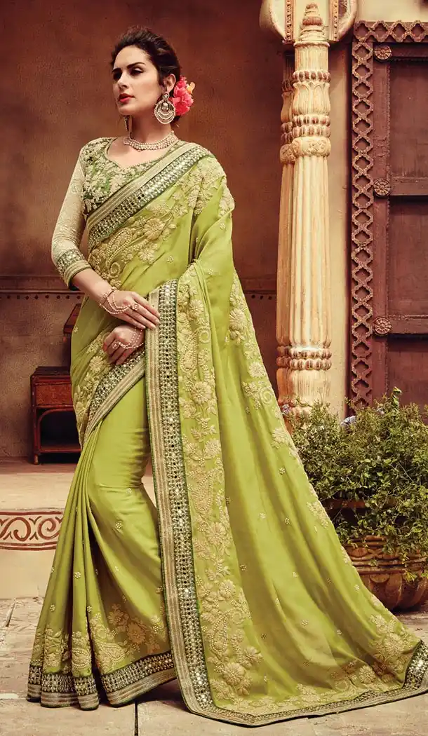 Indian Traditional Georgette,Net and Mehendi Green Sarees Online Shopping | FH429768346