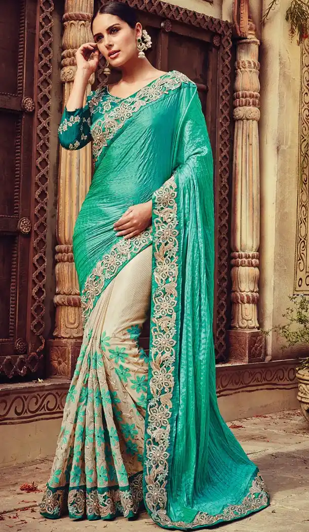 Indian Traditional Georgette,Net and Emerald Sarees Online Shopping | FH429768348
