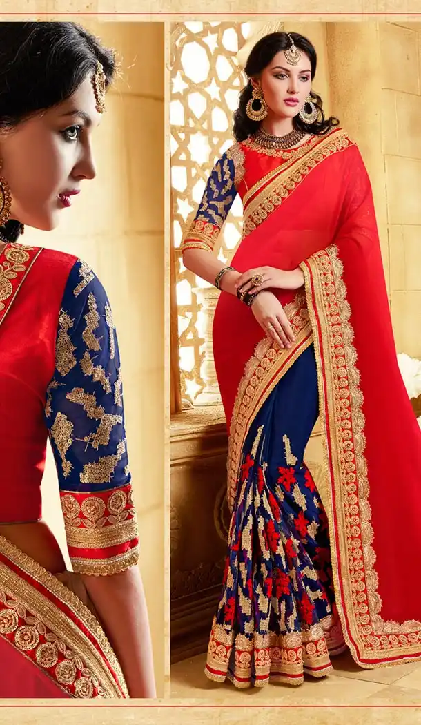 Indian Traditional Georgette,Net and Deep Scarlet Sarees Online Shopping | FH429968371