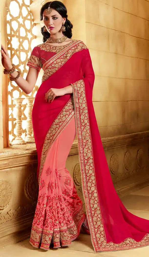 Indian Traditional Georgette and Deep Pink Sarees Online Shopping | FH429968374
