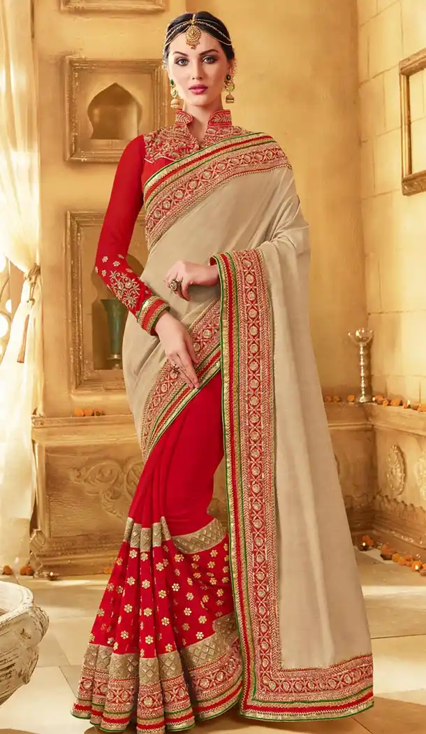 Indian Traditional Georgette,Silk and Deep Scarlet Sarees Online Shopping | FH429968375