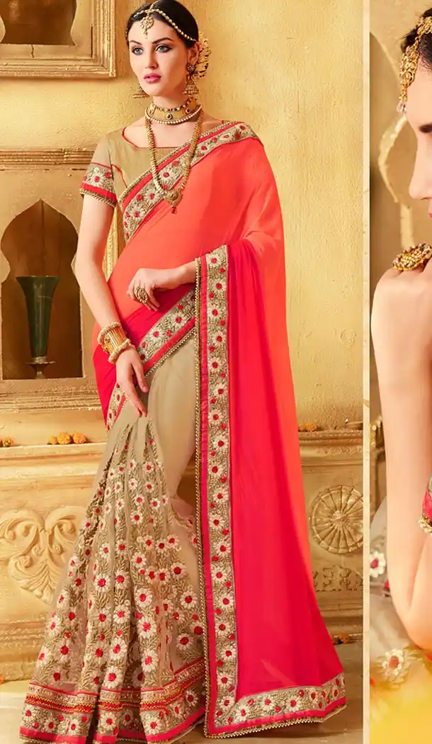 Indian Traditional Georgette,Net and Tan Brown Sarees Online Shopping | FH429968376