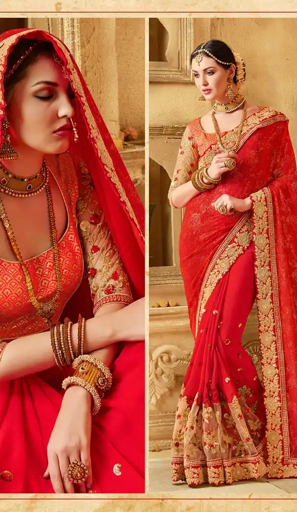 Indian Traditional Georgette,Net and Deep Scarlet Sarees Online Shopping | FH429968377