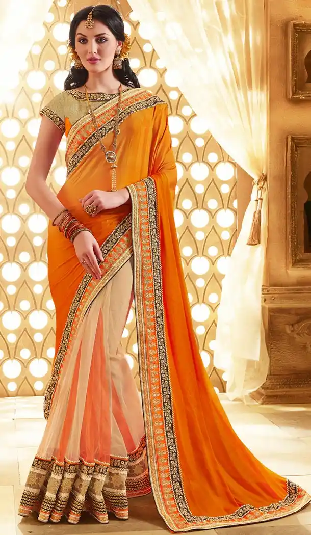 Indian Traditional Net,Silk and Orange Sarees Online Shopping | FH429968378