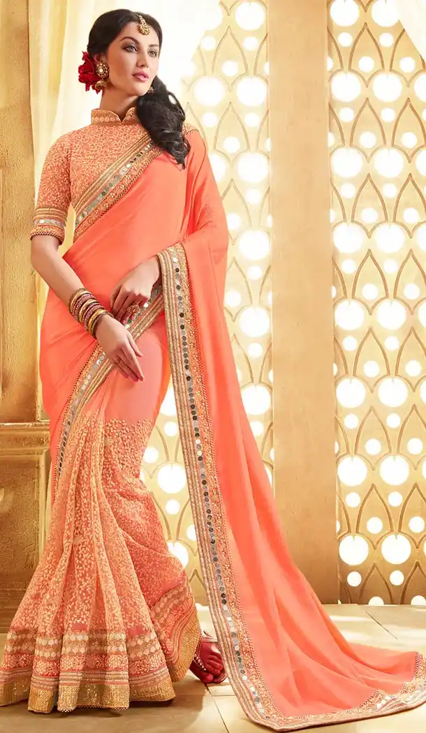 Indian Traditional Net,Silk and Salmon Sarees Online Shopping | FH429968380