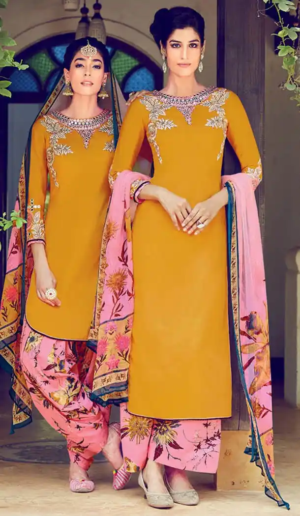 Butter Scotch Cotton Punjabi Patiala Suits | FH430068385