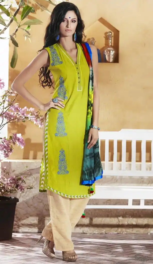 Parrot Green Color Cotton Readymade Suits Online Designs | FH430168400
