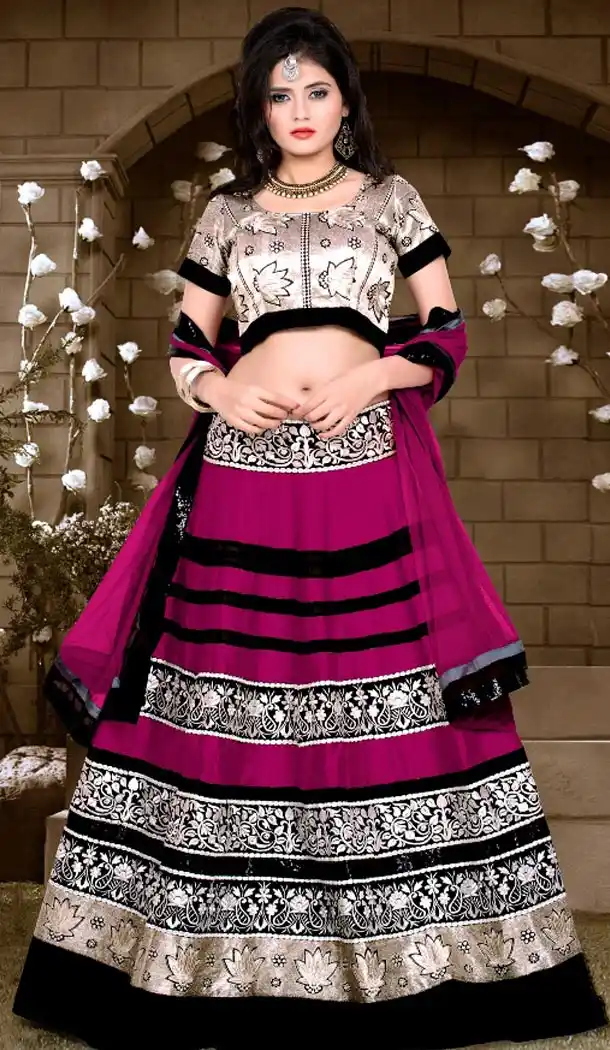 Deep Pink Silk A Line Lehenga Ghagra Choli Online | FH430268415