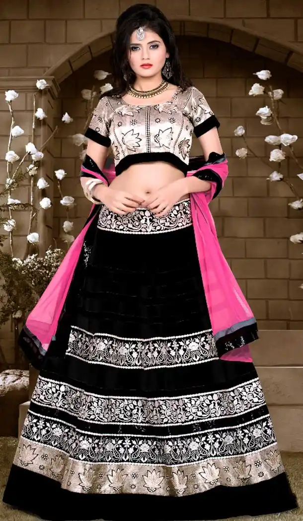 Black Silk A Line Lehenga Ghagra Choli Online | FH430268420