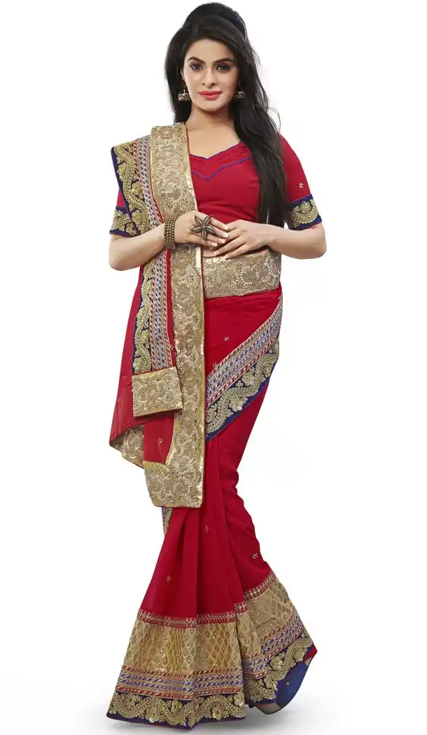 Crimson Georgette Designer Saris with Readymde Blouse | FH430368424