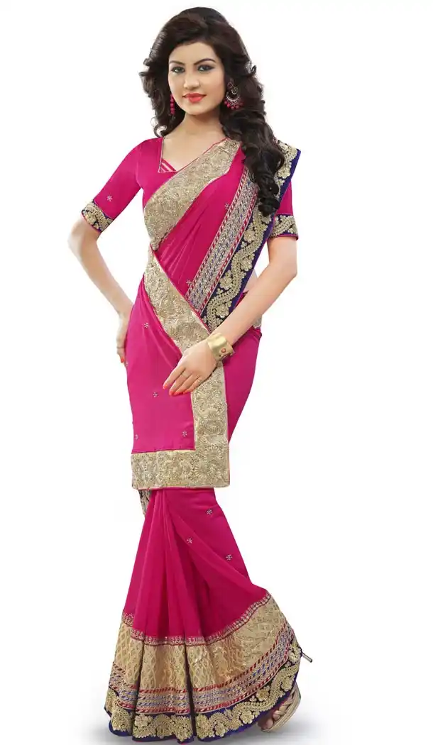 Deep Pink Georgette Designer Saris with Readymde Blouse | FH430368426