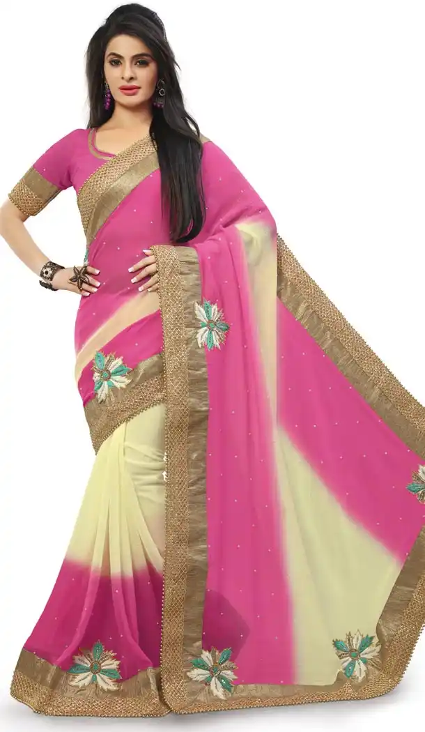 Rose Pink Georgette Designer Saris with Readymde Blouse | FH430368430