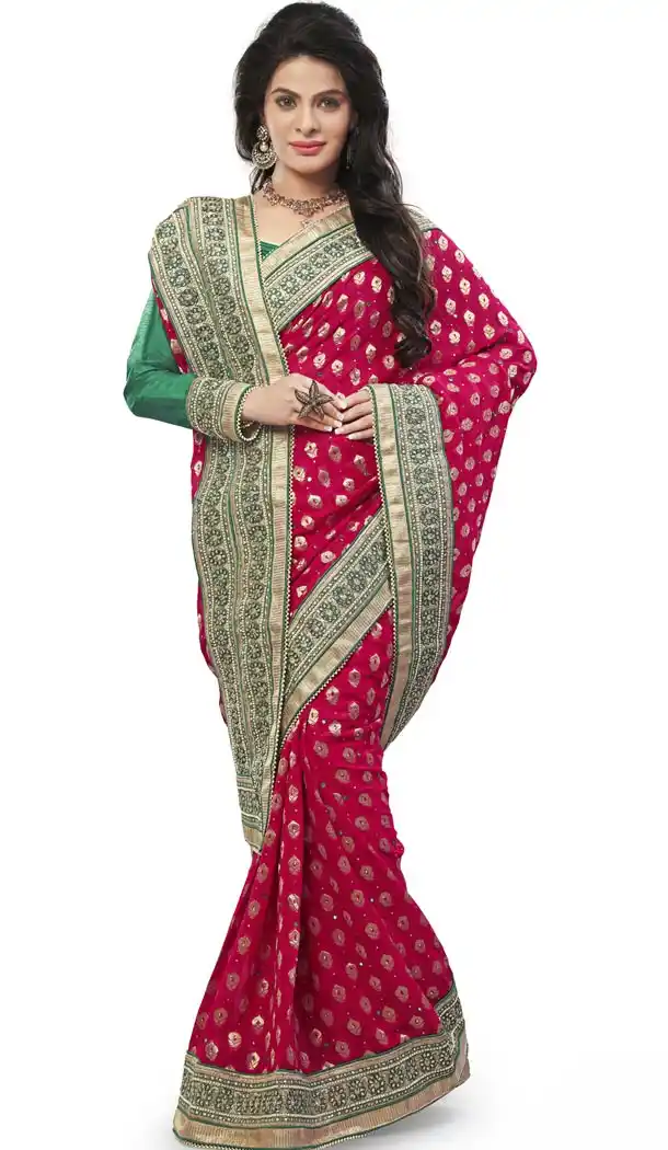 Crimson Georgette Designer Saris with Readymde Blouse | FH430368431
