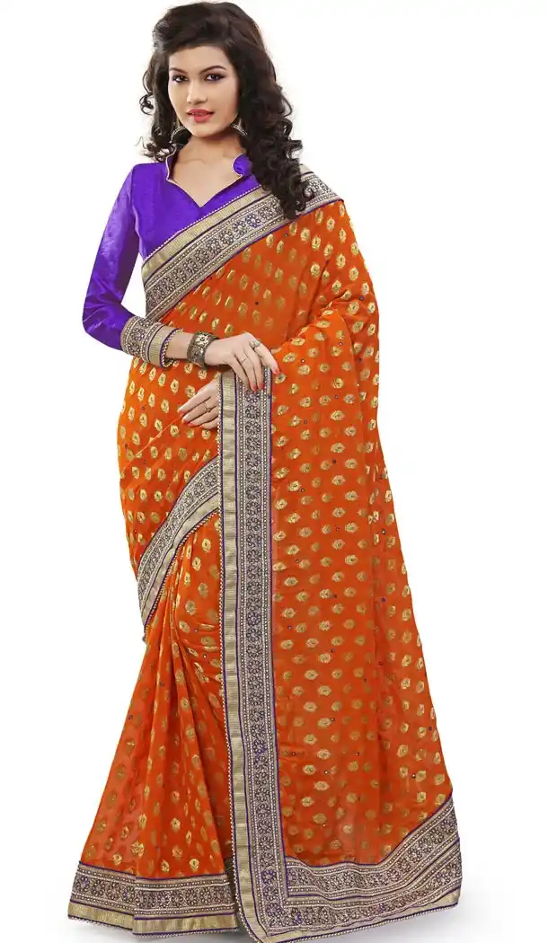 Orange Georgette Designer Saris with Readymde Blouse | FH430368432