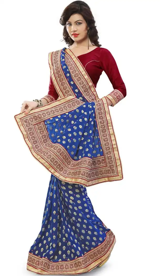 Blue Georgette Designer Saris with Readymde Blouse | FH430368433