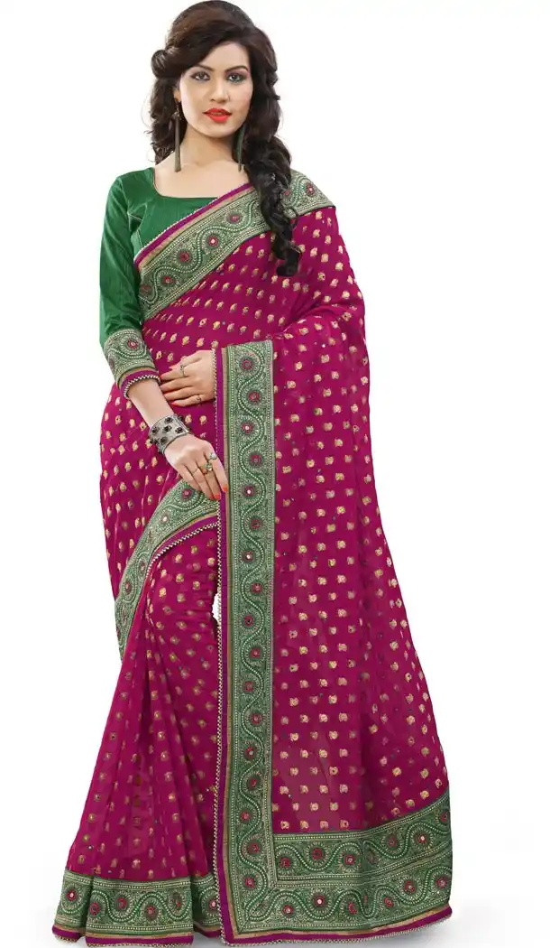 Magenta Georgette Designer Saris with Readymde Blouse | FH430368435
