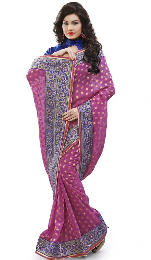 Fuchsia Georgette Designer Saris with Readymde Blouse | FH430368438