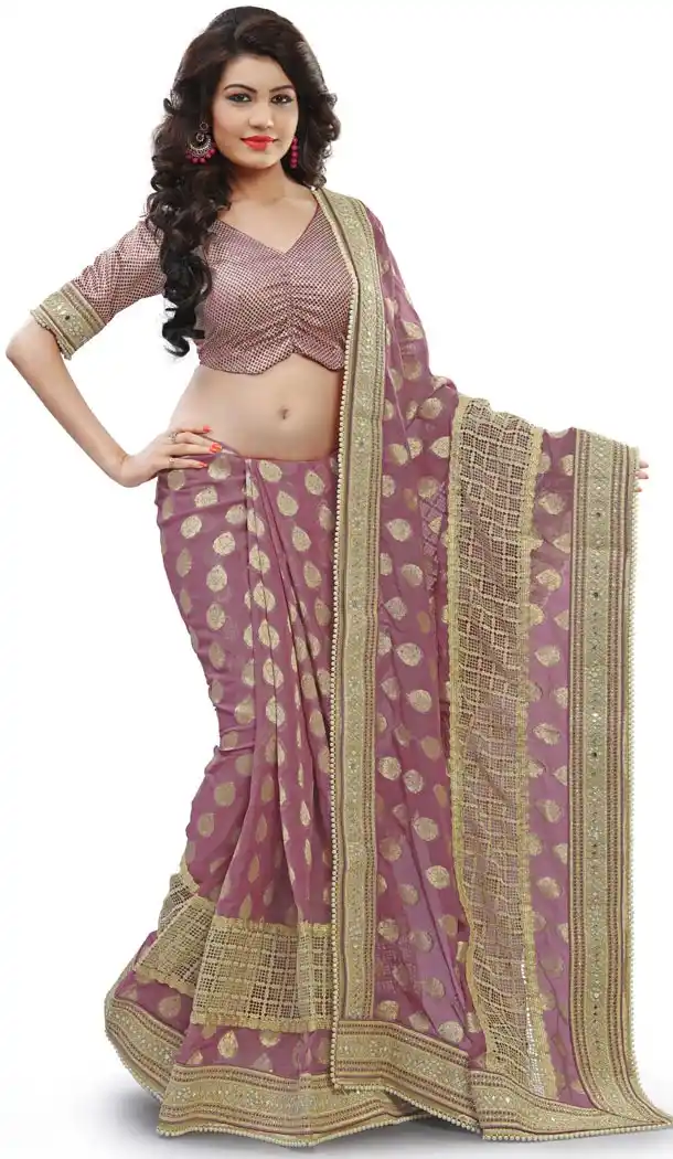 Pink Jacquard Designer Saris with Readymde Blouse | FH430568465