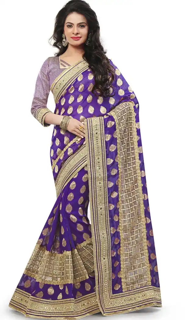 Purple Jacquard Designer Saris with Readymde Blouse | FH430568466