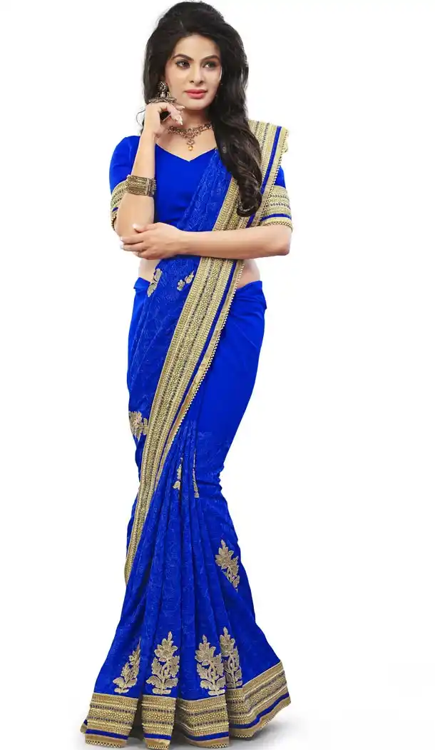 Blue Georgette Designer Saris with Readymde Blouse | FH430568467