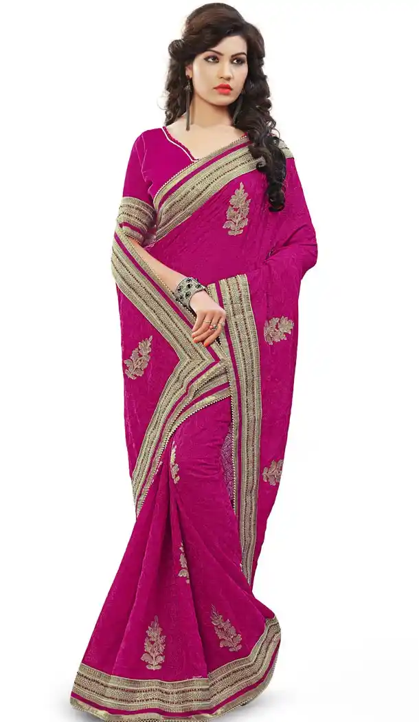 Magenta Georgette Designer Saris with Readymde Blouse | FH430568469