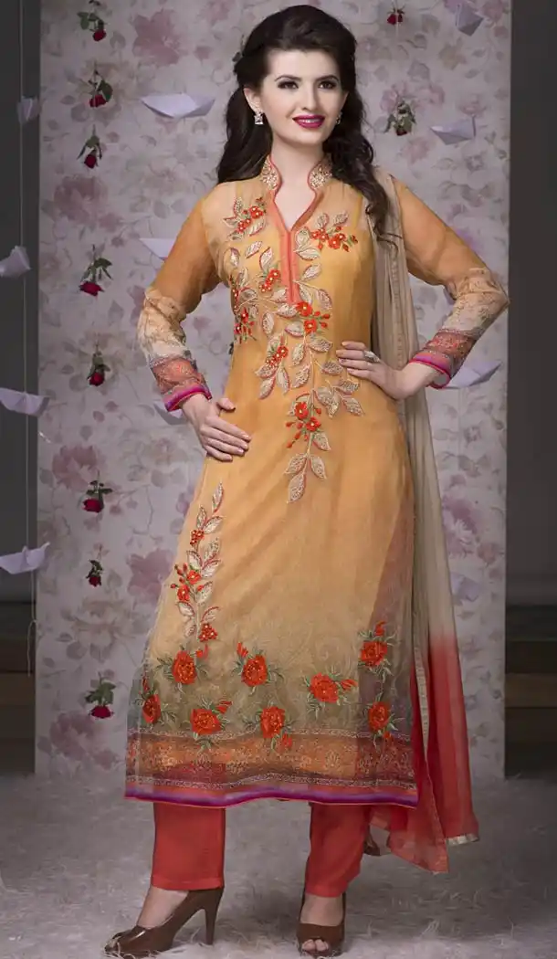Apricot Chiffon Party Wear Salwar Suits Online | FH431168531