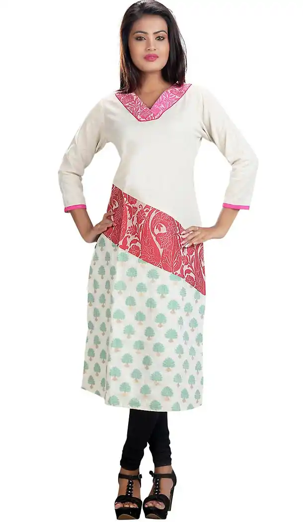 Off White Cotton Straight Readymade Kurti  | FH431268538