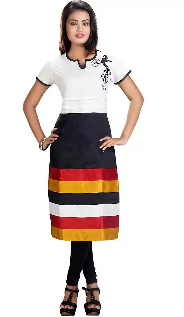 White Cotton and Satin Straight Readymade Kurti  | FH431268540