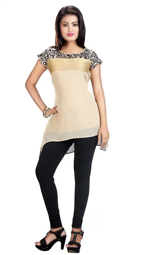 Tan Brown Viscose Satin A-line Kurti Readymade Kurti  | FH431268542