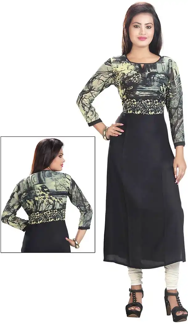 Black Viscose Satin Straight Readymade Kurti  | FH431268544