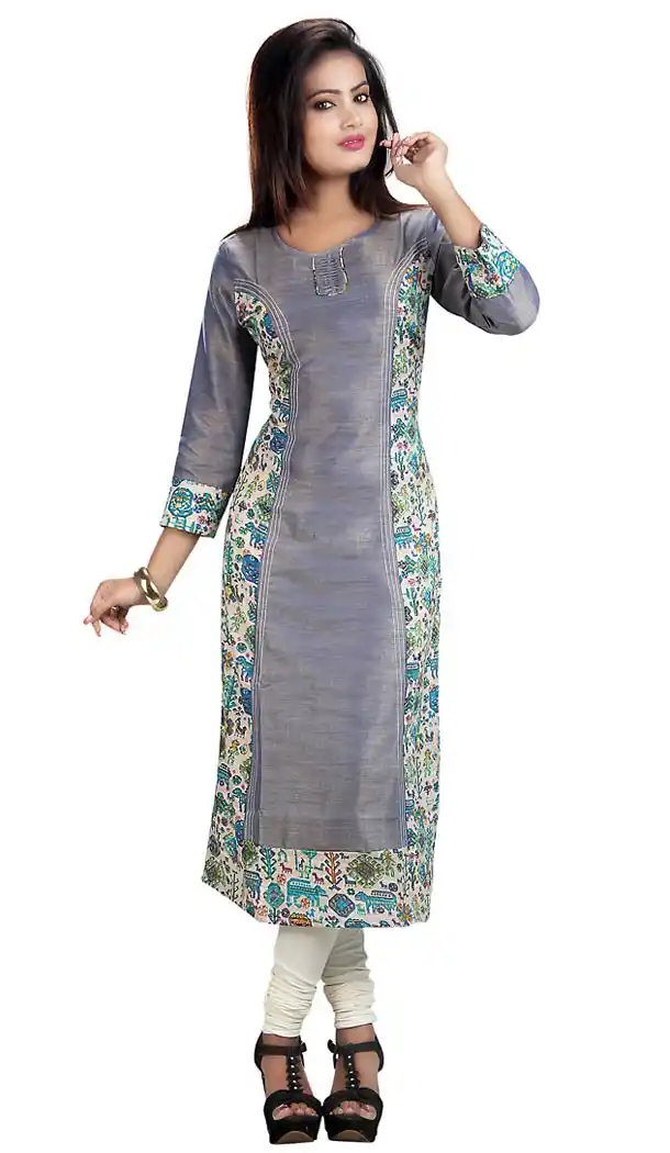 Dove Dupioni Raw Silk Straight Readymade Kurti  | FH431268546