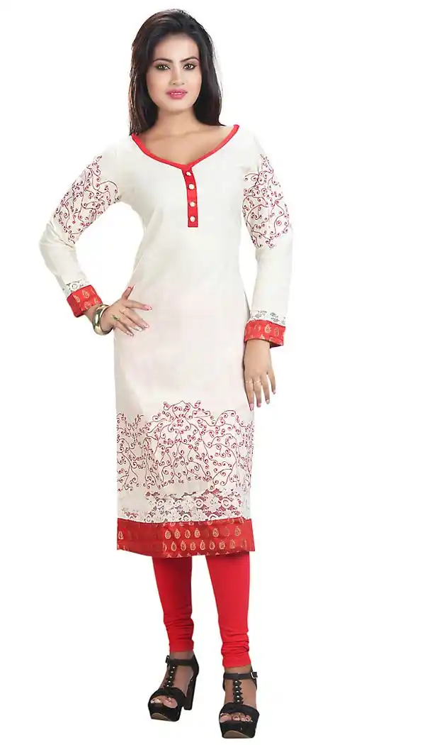 Off White Cotton Straight Readymade Kurti  | FH431268548