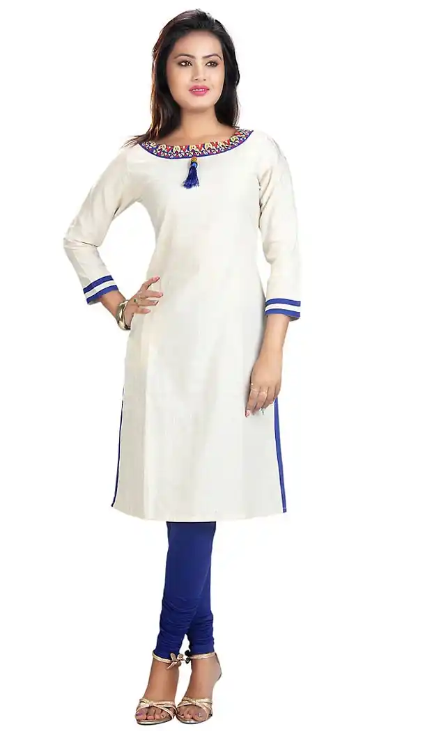 Off White Cotton Straight Readymade Kurti  | FH431268549