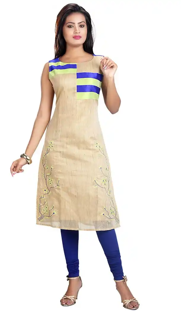 Tan Brown Chanderi Silk Straight Readymade Kurti  | FH431268550