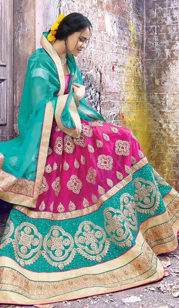 Deep Pink Net Woman Designer Wedding Lehenga Choli Online | FH431468558