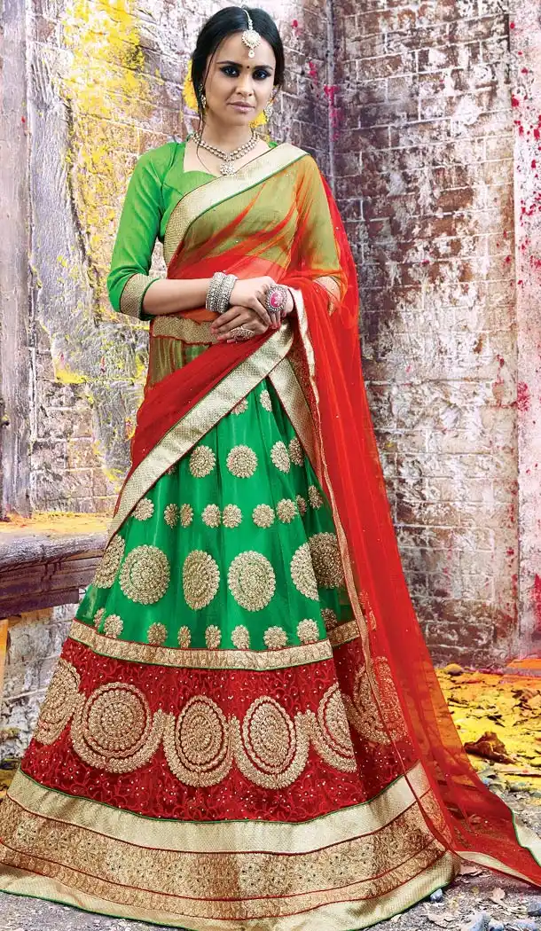 Chrome Green Net Woman Designer Wedding Lehenga Choli Online | FH431468559
