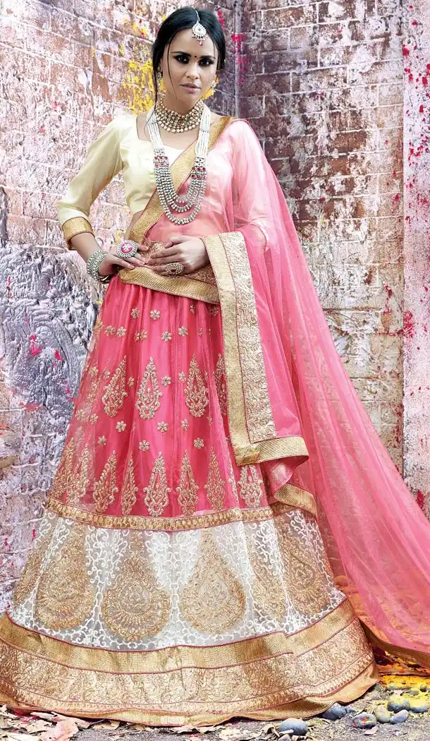 Salmon Net Woman Designer Wedding Lehenga Choli Online | FH431468560
