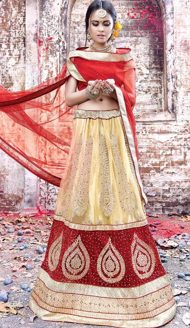 Cream Net Woman Designer Wedding Lehenga Choli Online | FH431468562