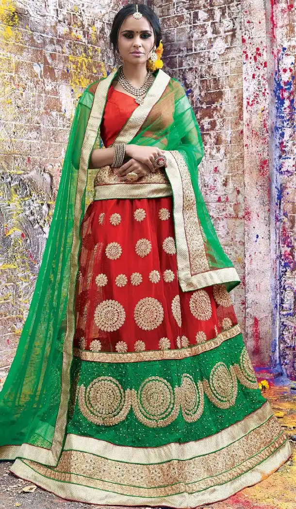 Red Net Woman Designer Wedding Lehenga Choli Online | FH431568567