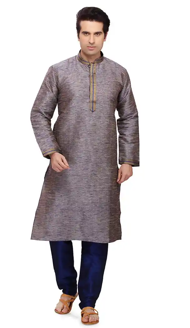 Slate Gray Color Art Silk Formal Wear Men's Readymade Kurta Pajama | FH431768587