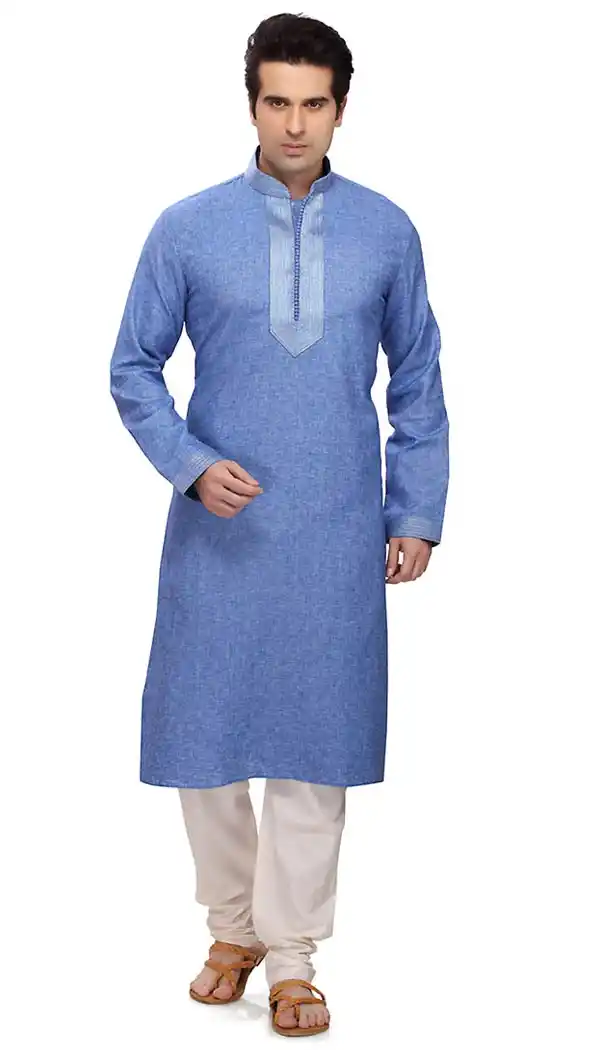 Blue Color Art Silk Formal Wear Men's Readymade Kurta Pajama | FH431768588