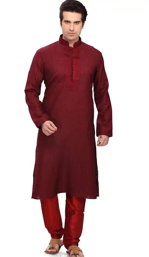 Maroon Color Art Silk Formal Wear Men's Readymade Kurta Pajama | FH431868589