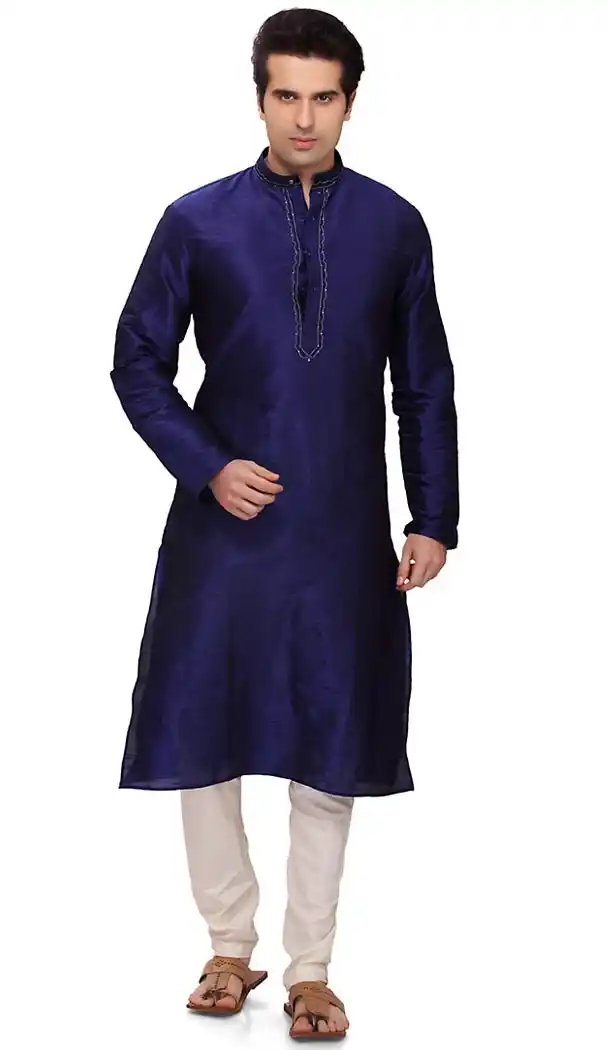 Royal Blue Color Art Silk Formal Wear Men's Readymade Kurta Pajama | FH431868595